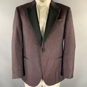 EMPORIO ARMANI Size 46 Black Burgundy Leopard  Print Wool Sport Coat